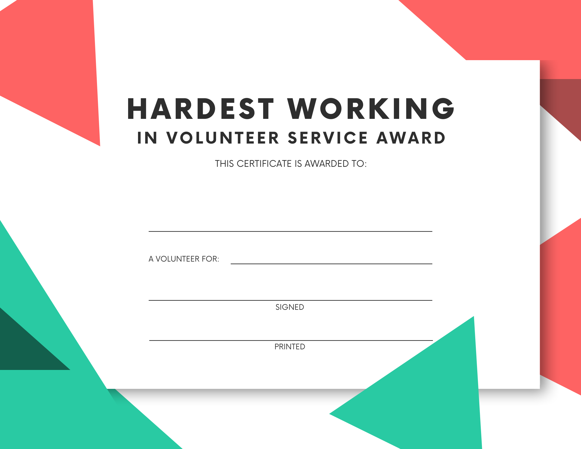 Hardest-Working-Volunteer-Award-Printable