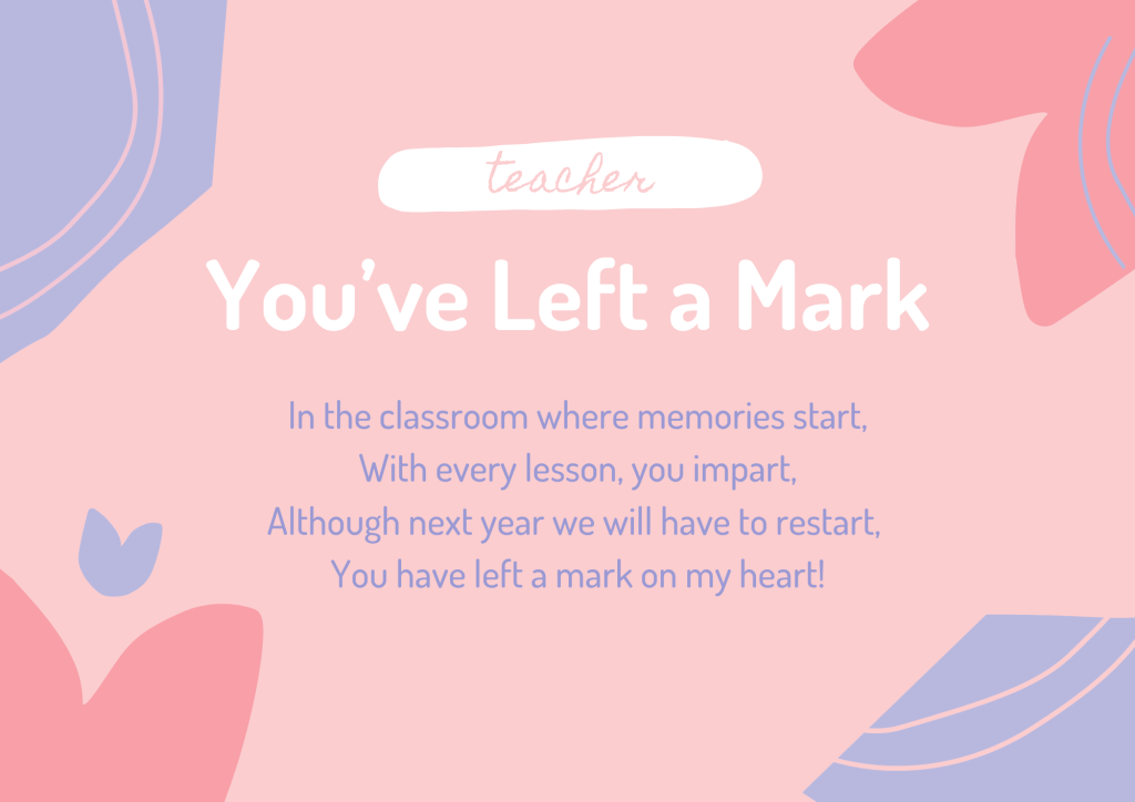 Teacher Bookmark Gift and Poem