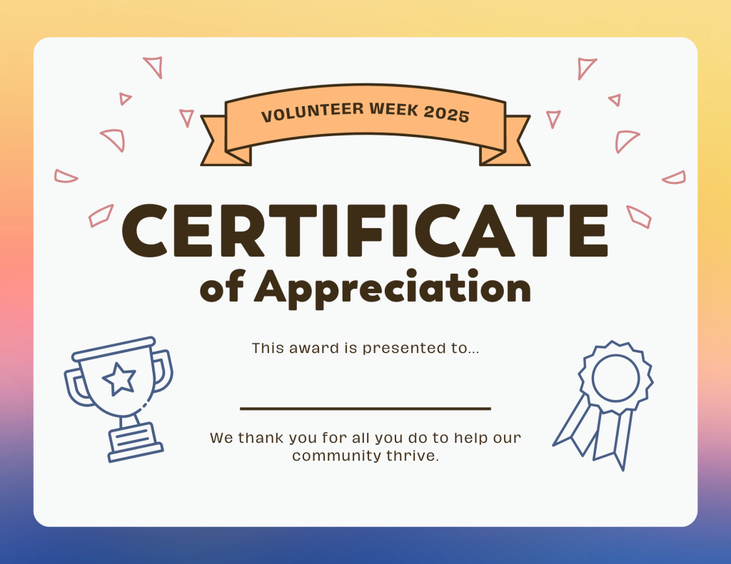 Certificate of Volunteer Appreciation