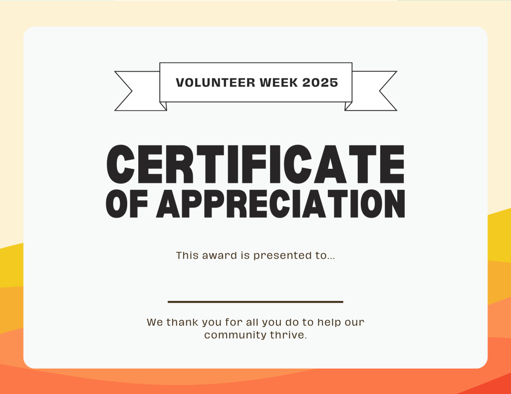 Certificate of Volunteer Appreciation 