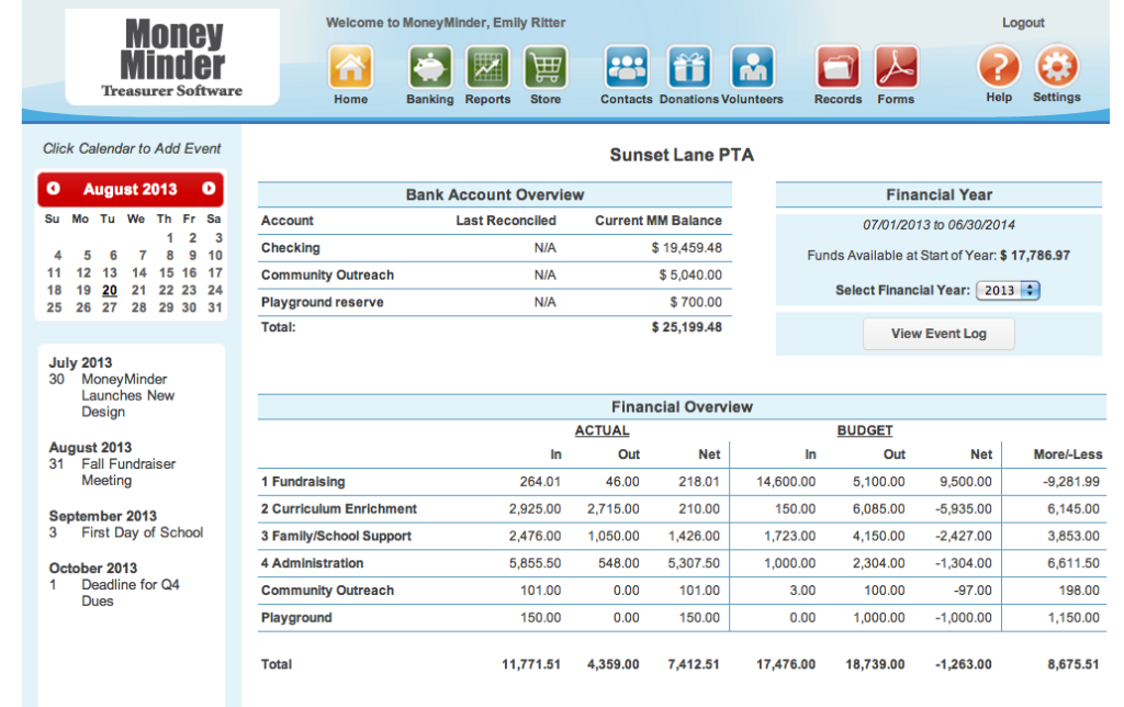 Treasury Software Calendar View