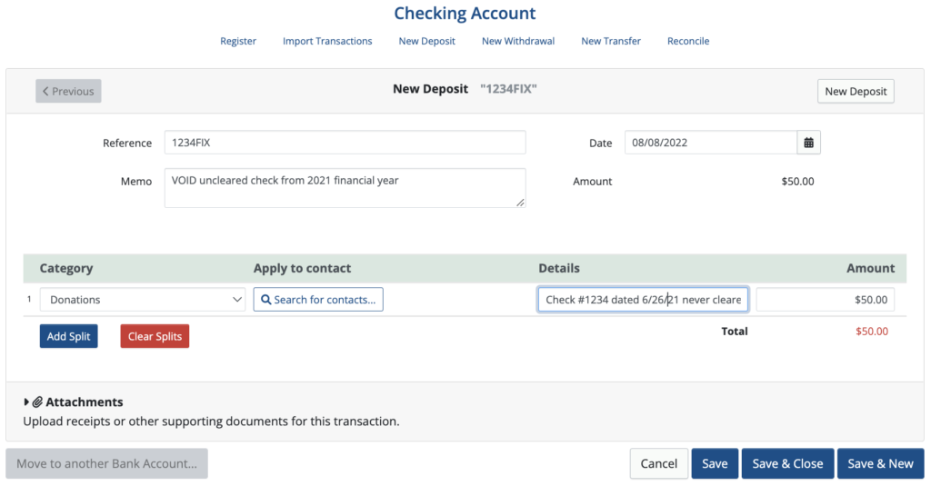 How to handle Stale checks from prior financial years - MoneyMinder