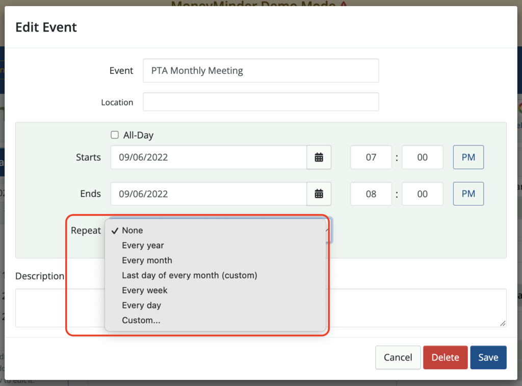 creating-a-calendar-event-moneyminder