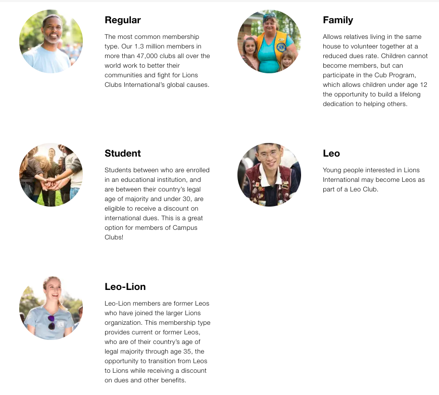 Lions Club Membership Levels Example