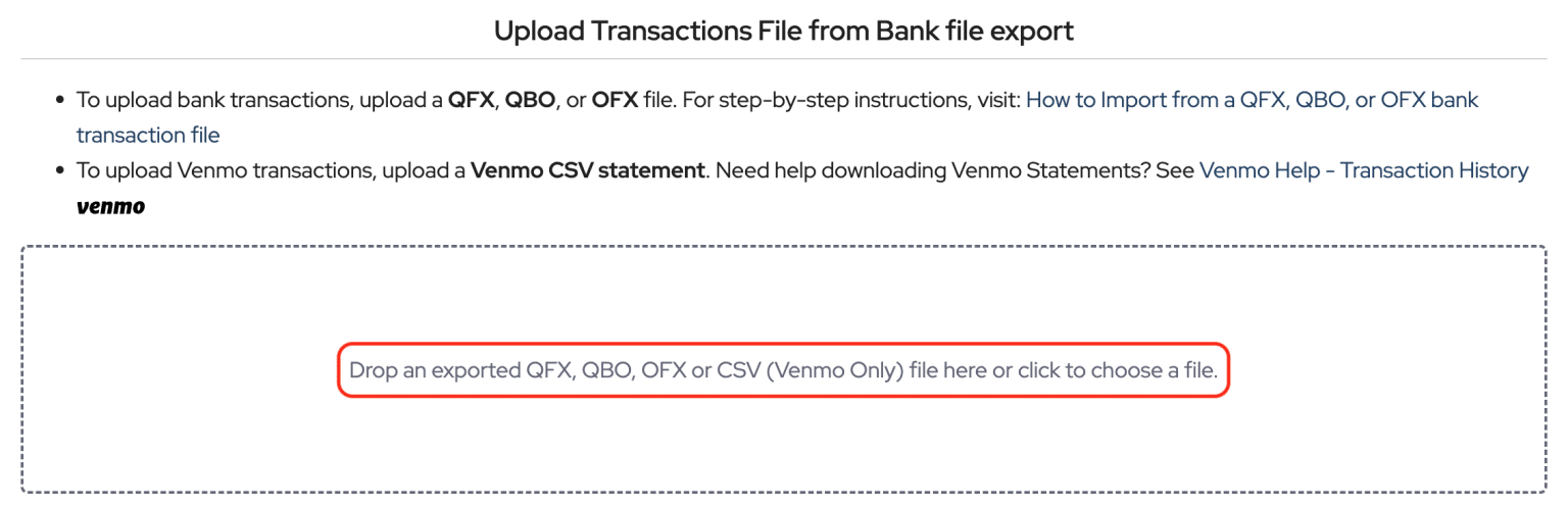 Importing Qbo File How to Import from QFX, QBO, or OFX bank transaction files or Venmo CSV ...