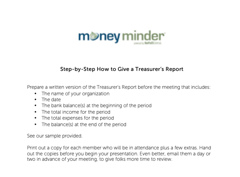 Guide To Giving A Treasurers Report Moneyminder