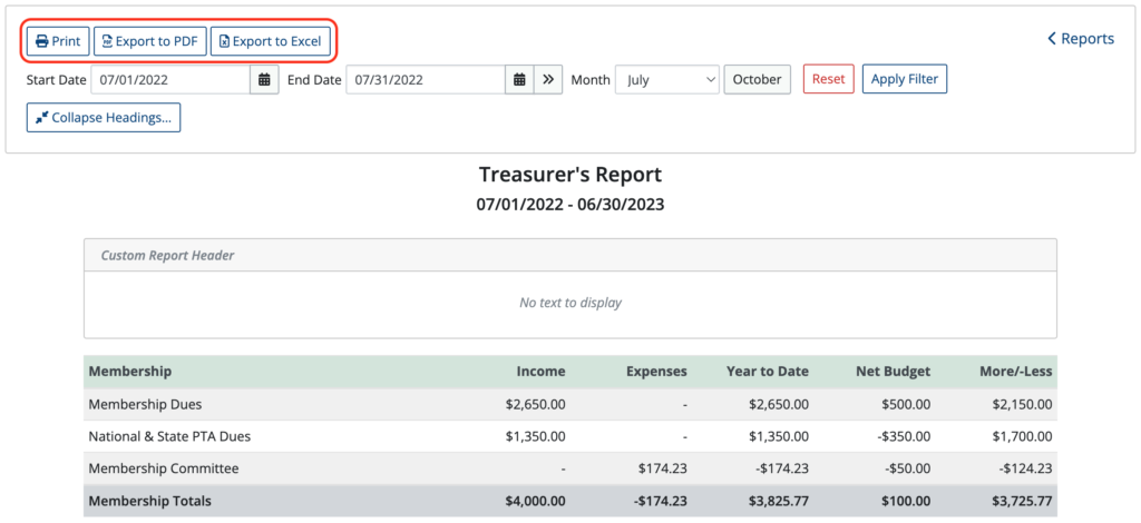 Running your Treasurer's Report - MoneyMinder