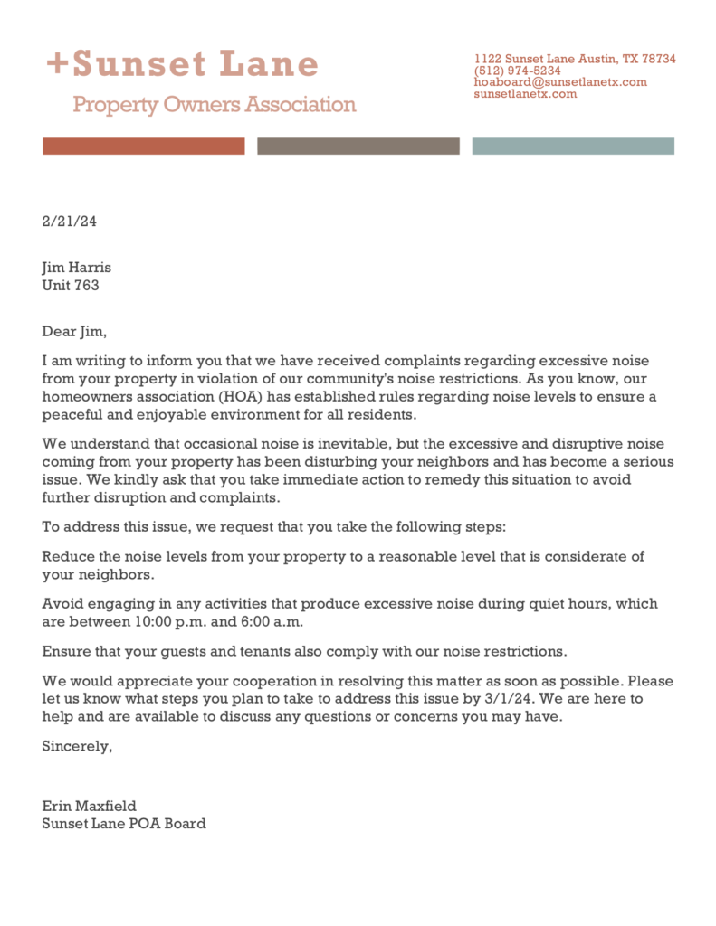 Hoa Violation Letter Template