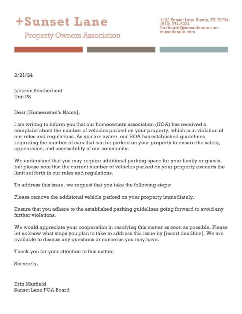 Hoa Complaint Letter Template