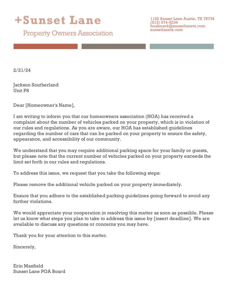 Free Hoa Violation Letter Template