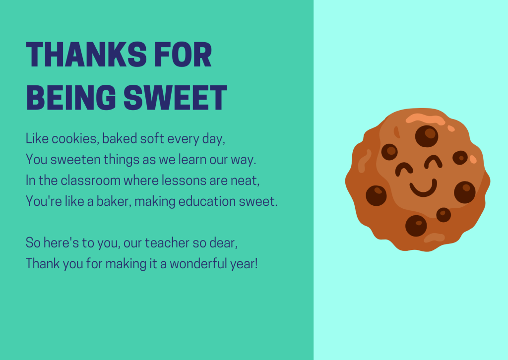 Cookie Teacher Thank You Poem