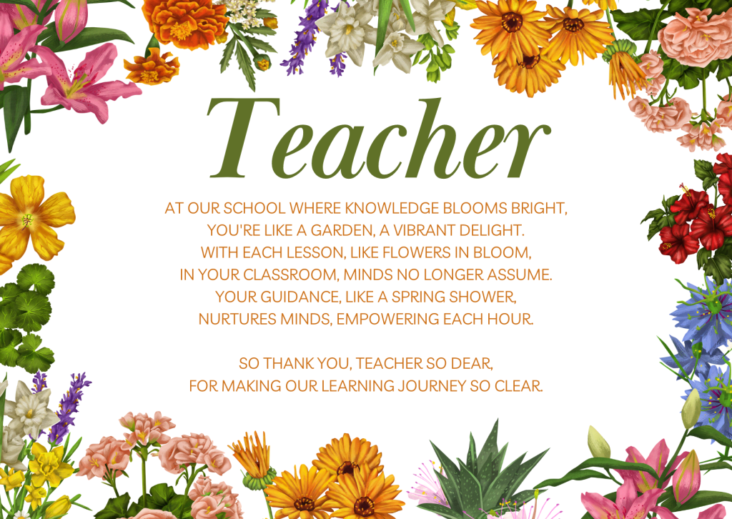 Floral Teacher Card Thank You Poem