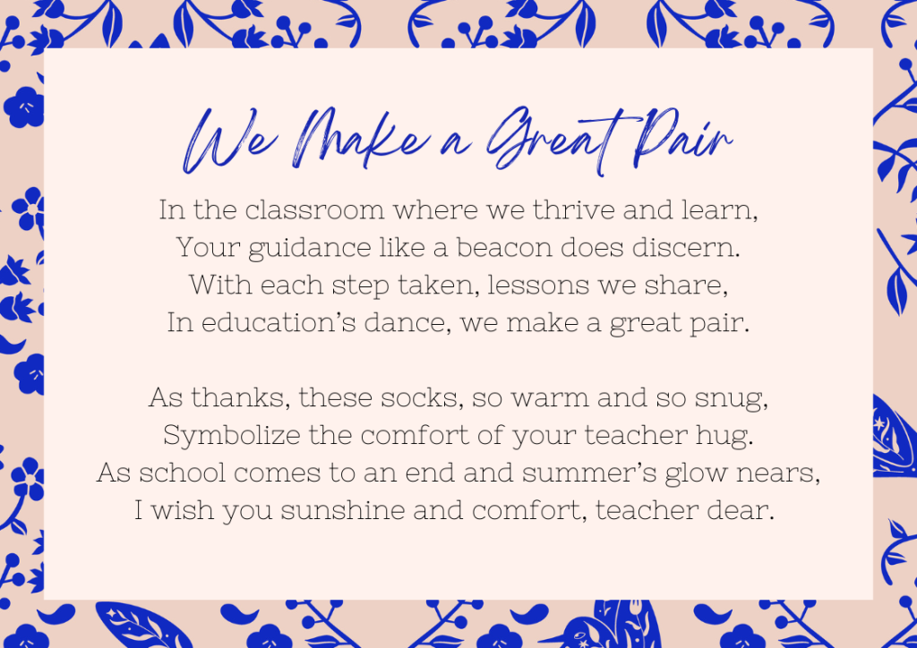 Great Pair Teacher Poem Socks