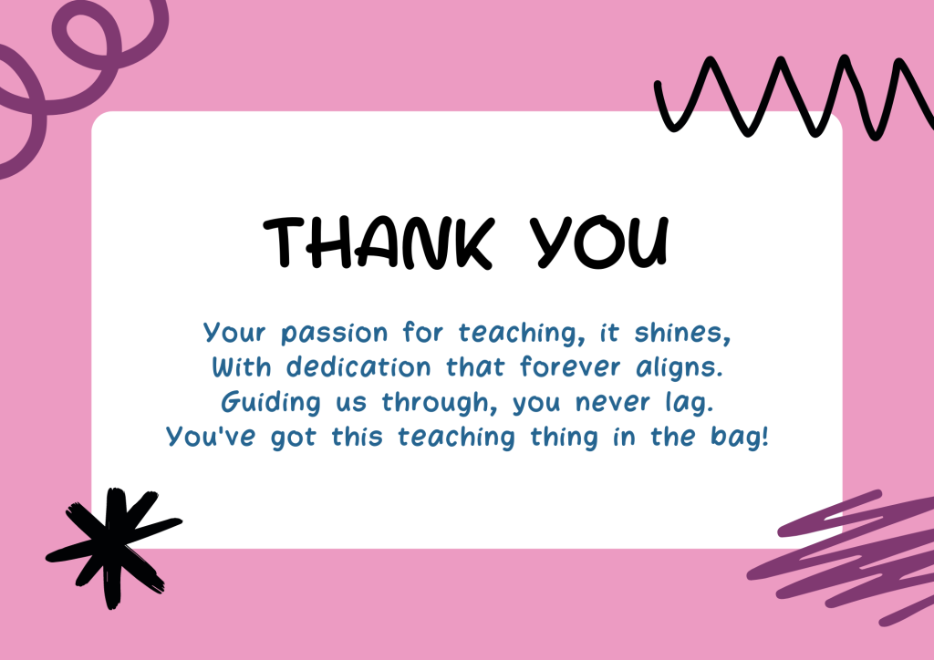 Teacher Thank You and Gift Bag Poem