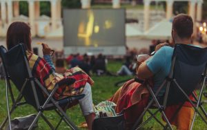 A family movie night hosted outdoors